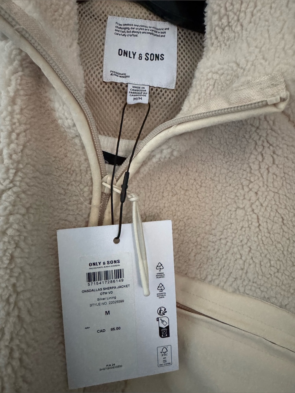 ONLY & SONS Cream Sherpa Teddy Jacket